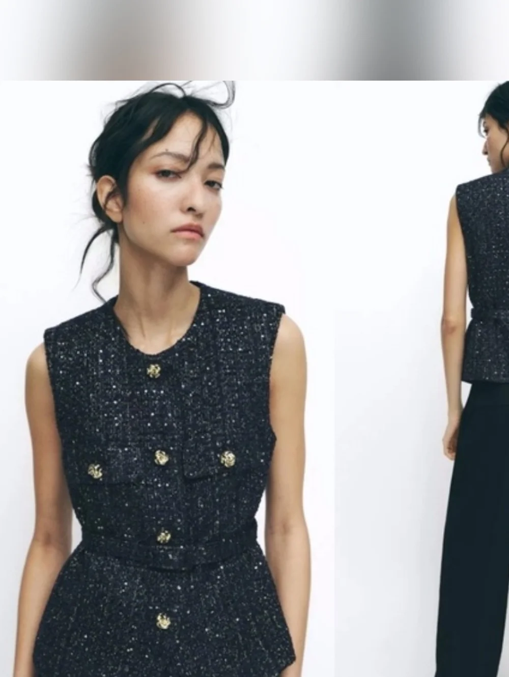 Zara Belted Seqiin Structured  Vest Navy  Size M - Picture 2 of 13